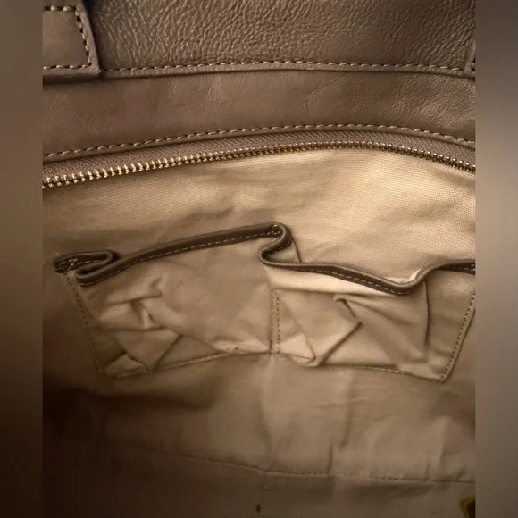 Tory Burch Taupe Leather Satchel with Gold Clasp - Picture 9 of 16